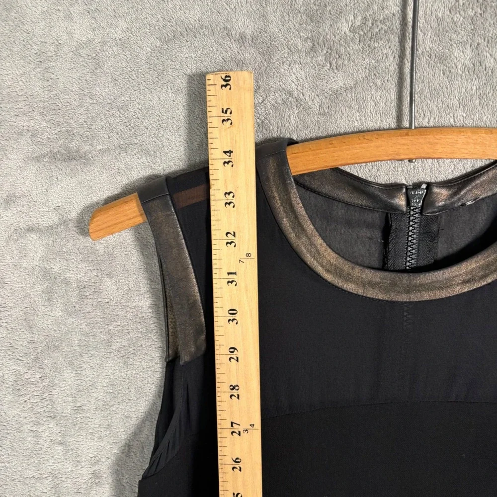 Sandro Paris‎ Black Mesh Yoke Flounce Hem Mini Dress Size S Metallic Bronze Trim